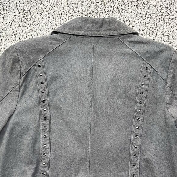 Bradley Bayou Genuine Suede Leather Jacket Womens XL Gray Studded Button Front - Picture 7 of 16